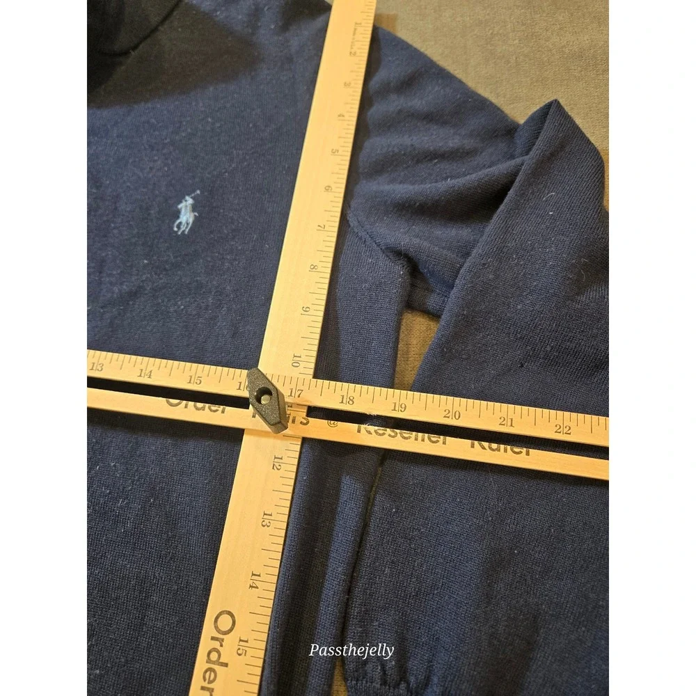 Vtg Polo Ralph Lauren Sweater Mens Small Blue Henley Mock Neck Merino Wool Pony